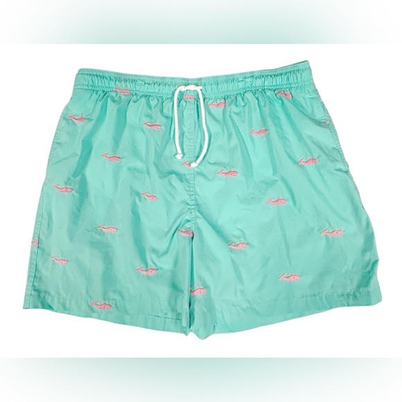 J. McLaughlin Men’s Swim Trunks Teal Swim Shorts with Pink Whale Embroidery XL - Picture 1 of 4